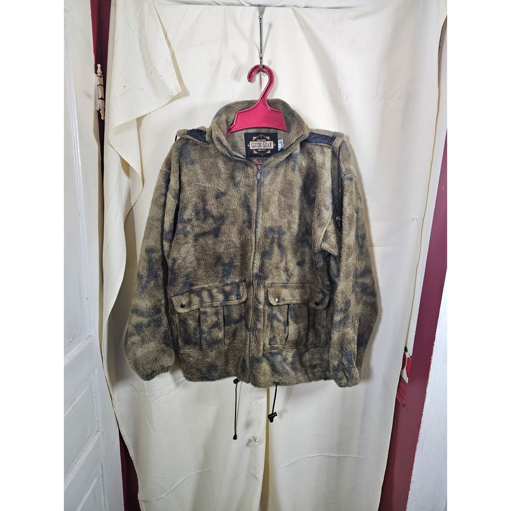 Guide Gear Camo Fleece Jacket Mens XL Full Zip Hooded High Pile Cargo Pockets